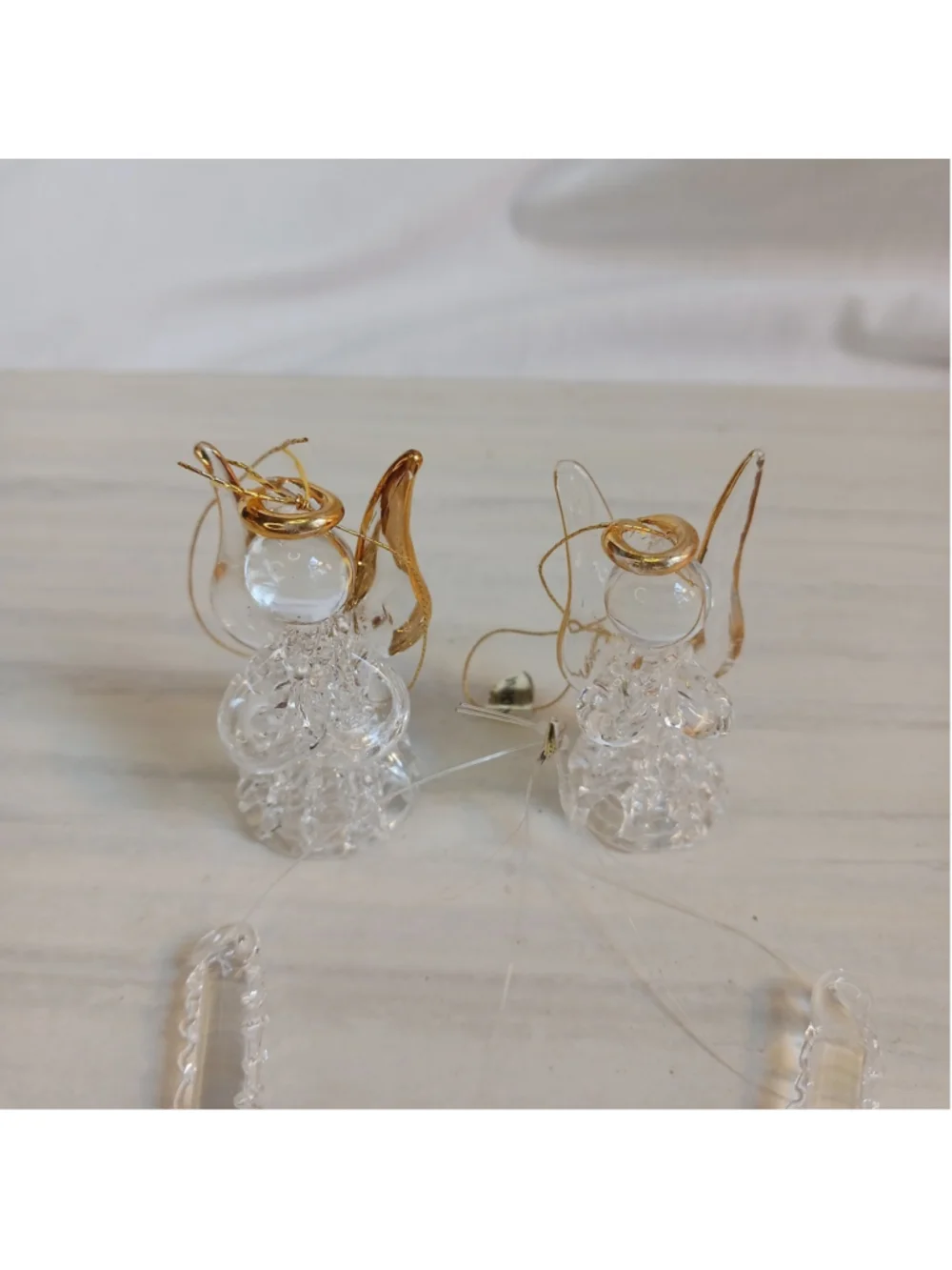 Lot Of 4 Vintage Handmade Glass Ornaments (2) Angel (2) Cross Grandmacore Cute